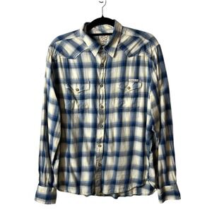 Lucky Brand Blue Plaid Shirt Button Down Cotton‎ Western Shirt men's large